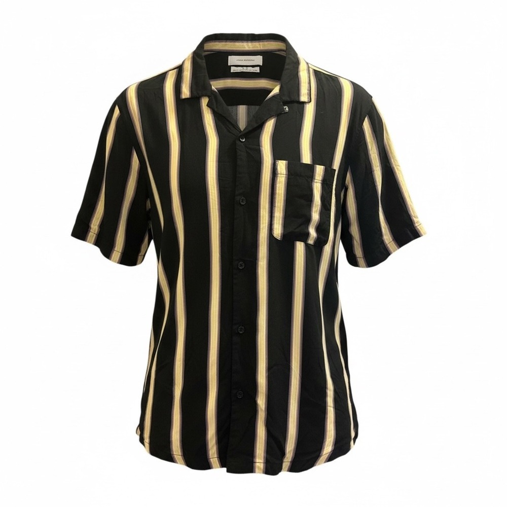 URBAN OUTFITTERS Mens Black Yellow‎ Stripe Short Sleeve Button Up Shirt Size M